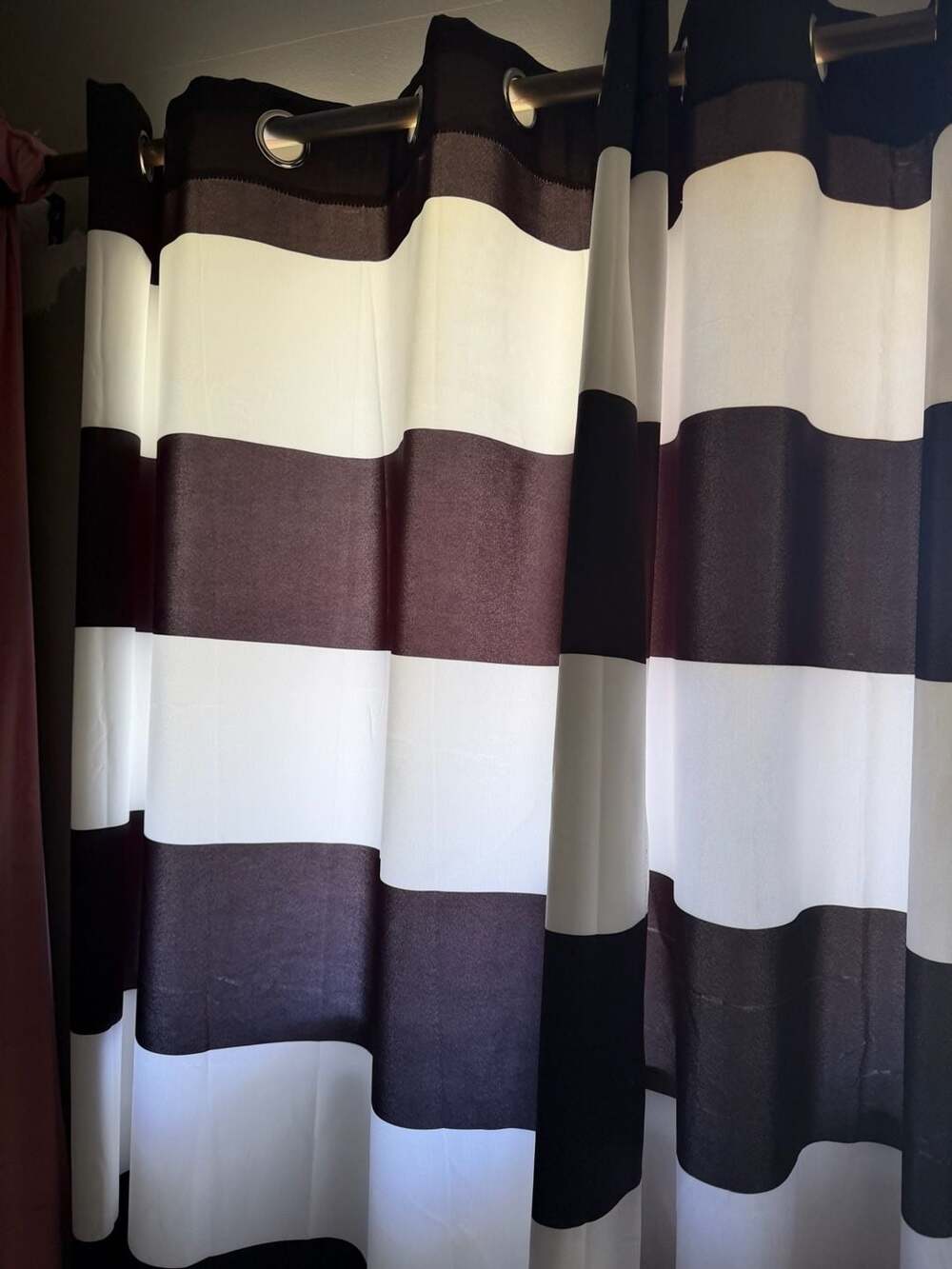 TWO DriftAway Black and White Stripe Room Darkening Window Curtains, 84-inch x 5